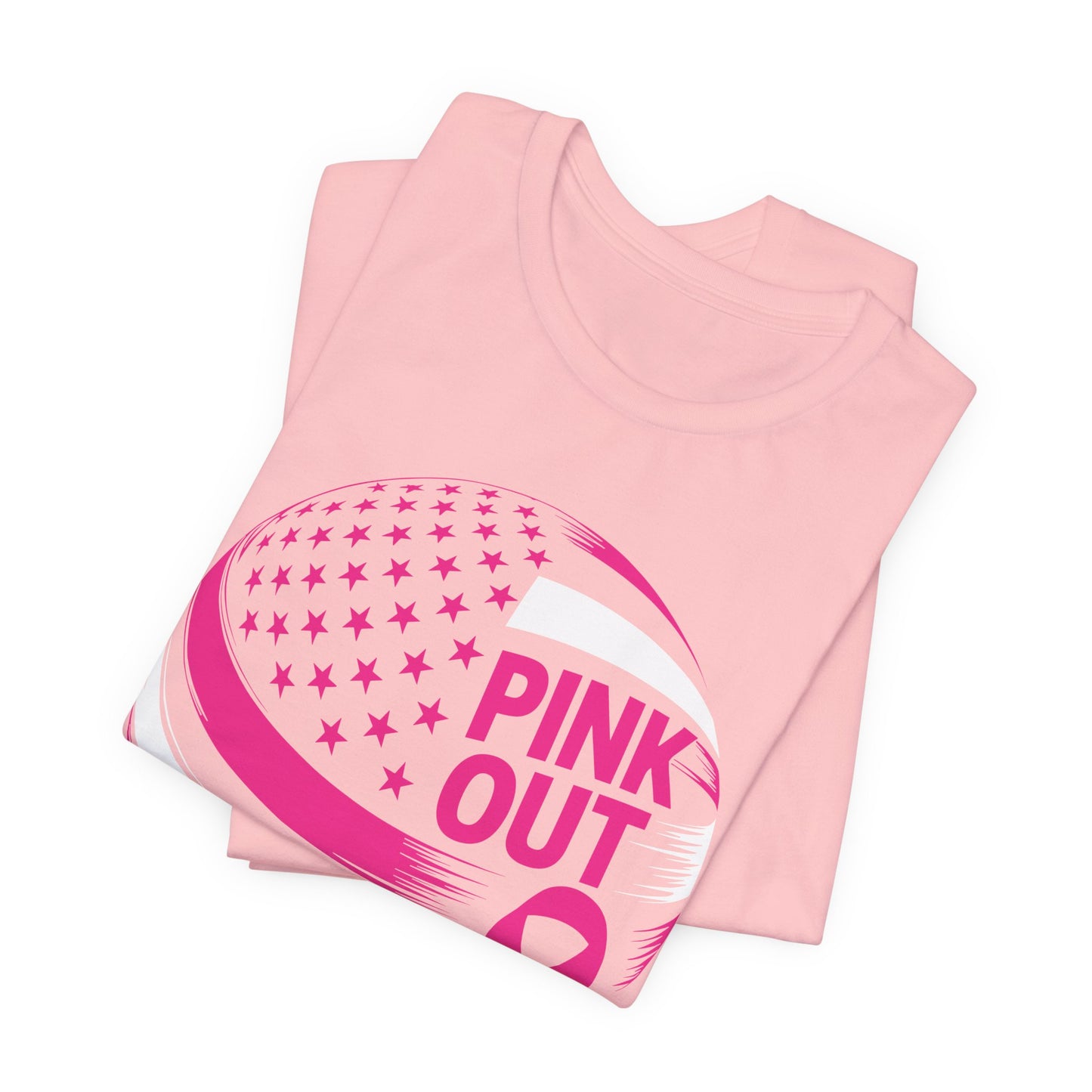 Volley Ball Pink Ribbon Breast Cancer Awearness USA Flag T-Shirt For Men Women