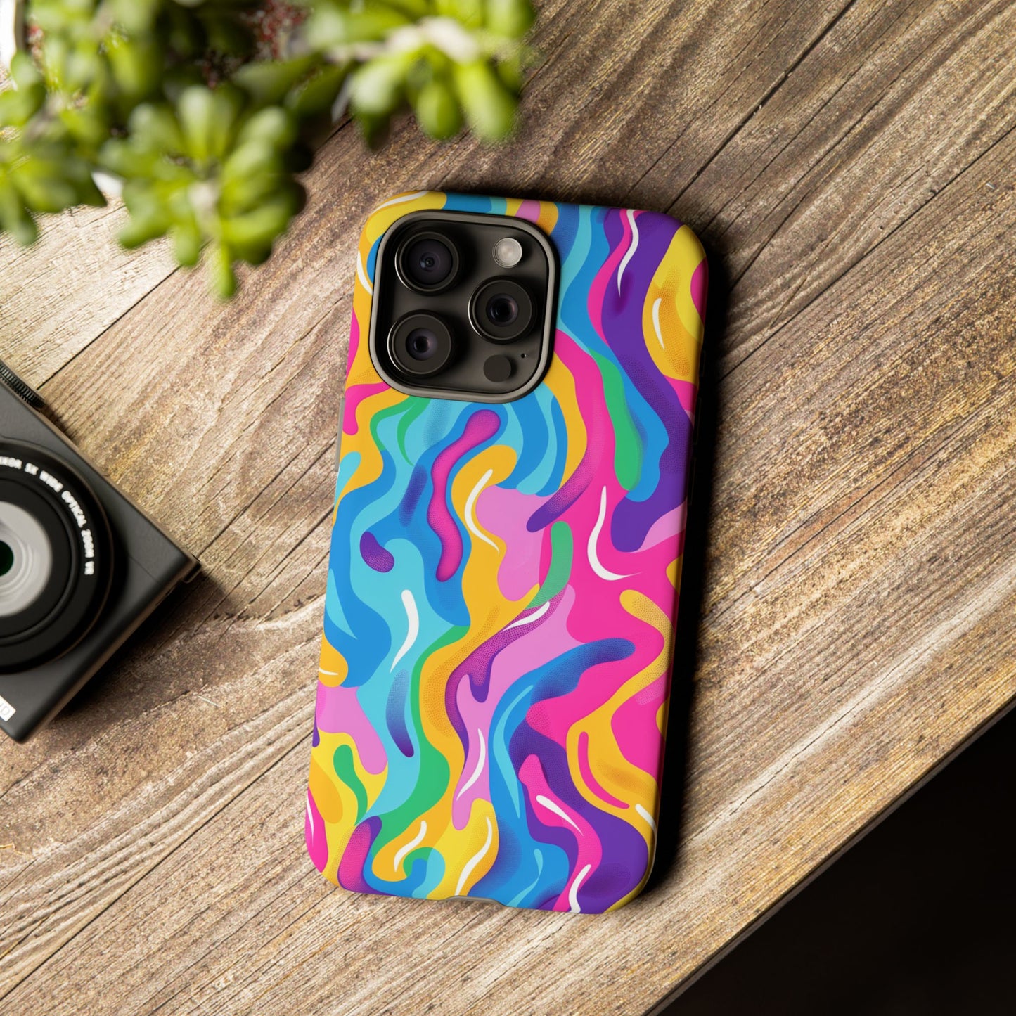 Rainbow Splash Pattern iPhone iPhone 13 14 15 16 Pro Max Plus Case Wireless Charging Compatible Tough Cases Protection, Magnetic Phone Case for iPhone Classic Series