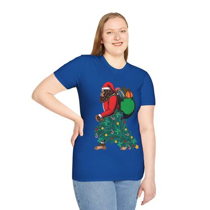 Bigfoot Santa Christmas Tree Lights Gifts Funny Xmas Sasquatch T-Shirt For Men Women T-Shirt