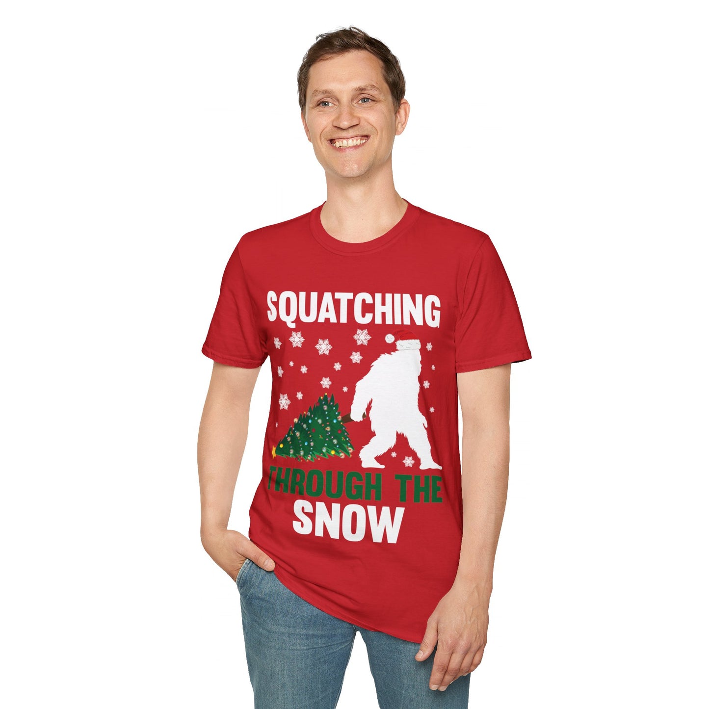 Squatching Through The Snow Funny Bigfoot Christmas Sasquatch T-Shirt