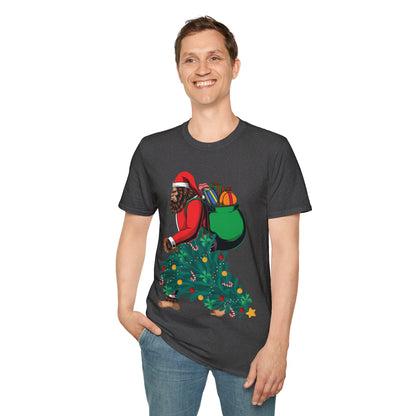 Bigfoot Santa Christmas Tree Lights Gifts Funny Xmas Sasquatch T-Shirt For Men Women T-Shirt