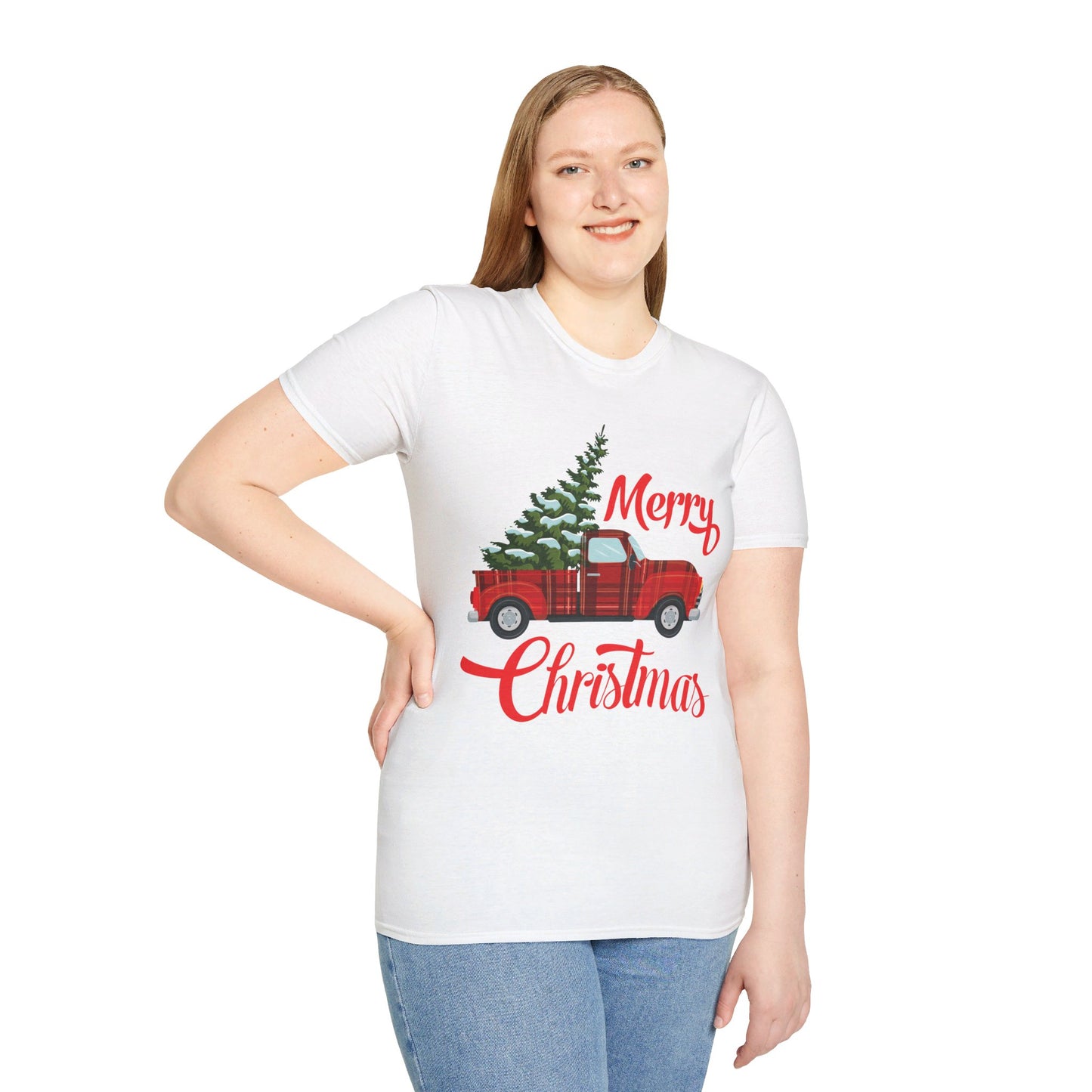 Merry Christmas Buffalo Plaid Red Truck Tree Xmas T-Shirt Men Women