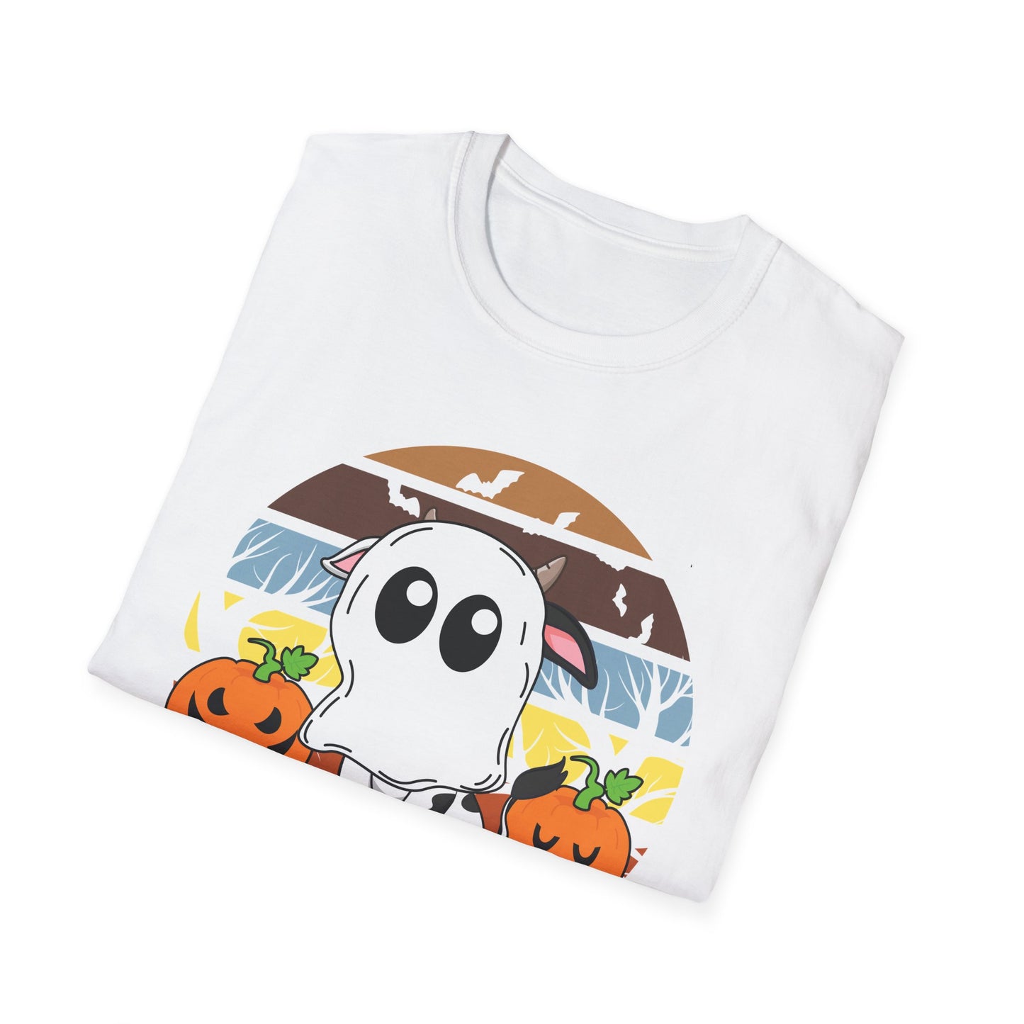 Funny Moo I Mean Boo Halloween Ghost Cow Pumpkin  T-Shirt Men Women