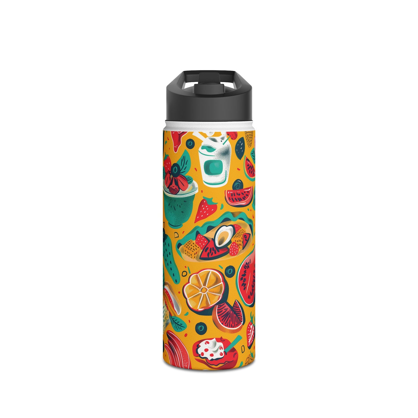 Food Paradise vibrant Colored Pattern Stainless Steel Water Bottle with Twist-on Lid and Double-Wall Vacuum Insulation