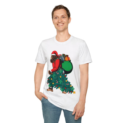 Bigfoot Santa Christmas Tree Lights Gifts Funny Xmas Sasquatch T-Shirt For Men Women T-Shirt