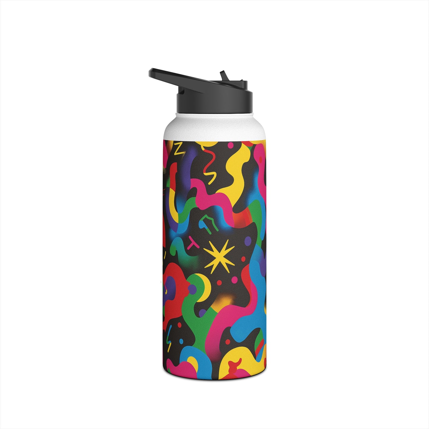 Pop Culture Fun Vibrant Pattern Stainless Steel Water Bottle with Twist-on Lid and Double-Wall Vacuum Insulation