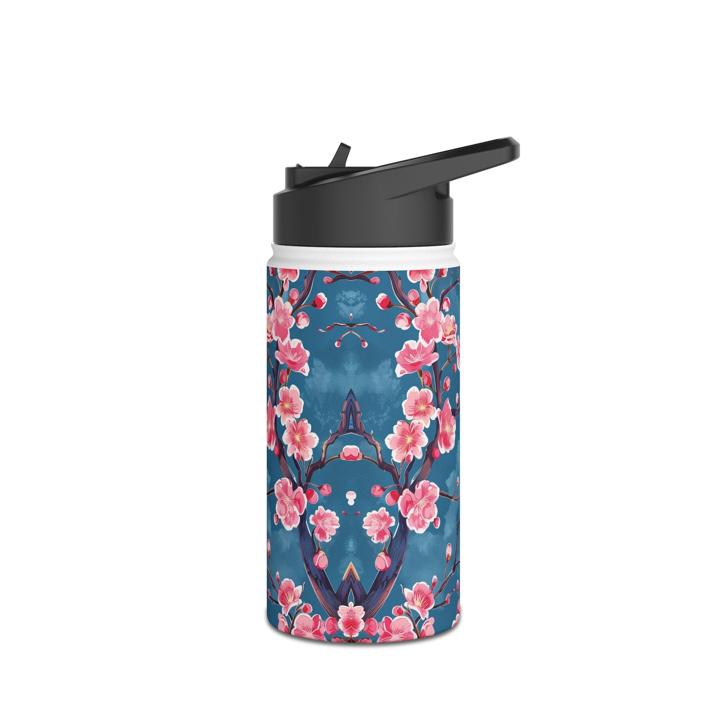 Sakura Blossoms Vibrant Colored Pattern Stainless Steel Water Bottle with Twist-on Lid and Double-Wall Vacuum Insulation