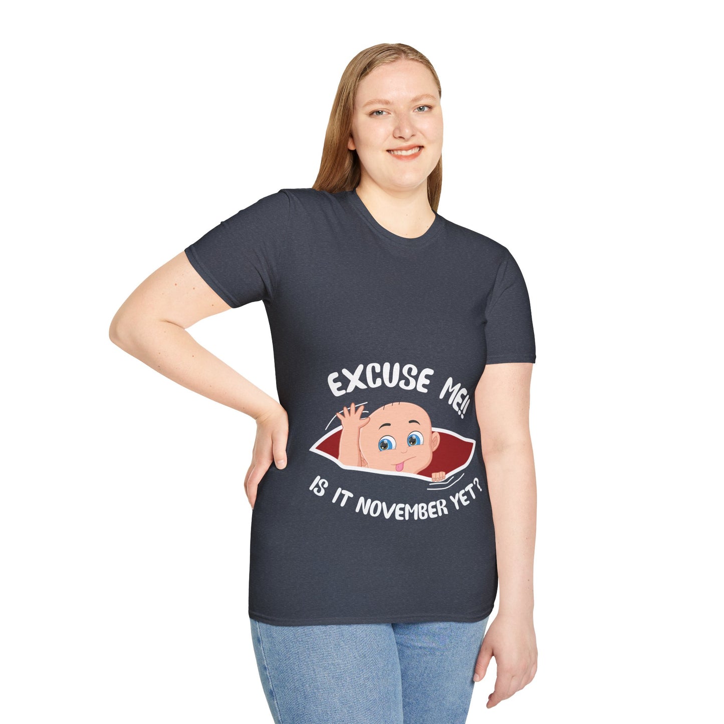 Personalized Month Womens Excuse Me Is It November Yet Cute Baby Girl Funny Pregnancy T-Shirt