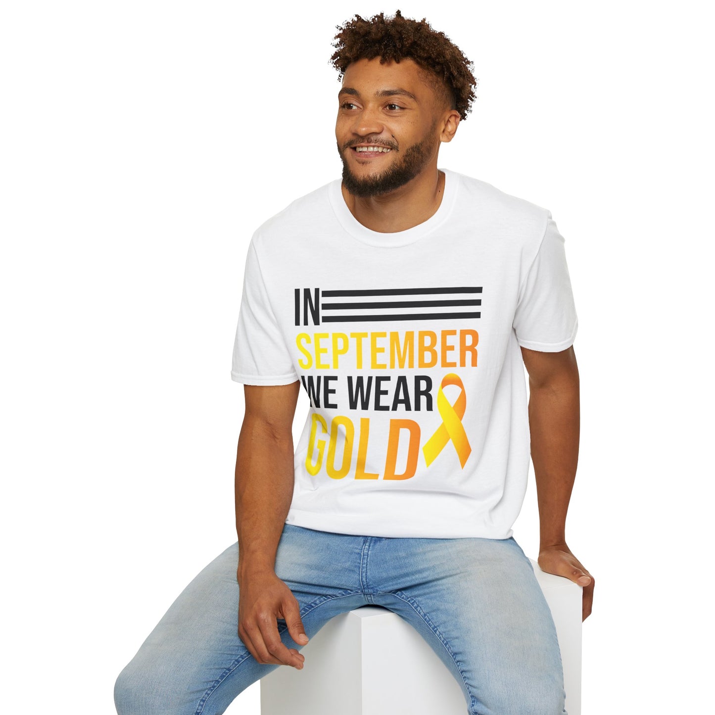 In September We Wear Gold Childhood Cancer Awareness Shirt for Men Women T-Shirt