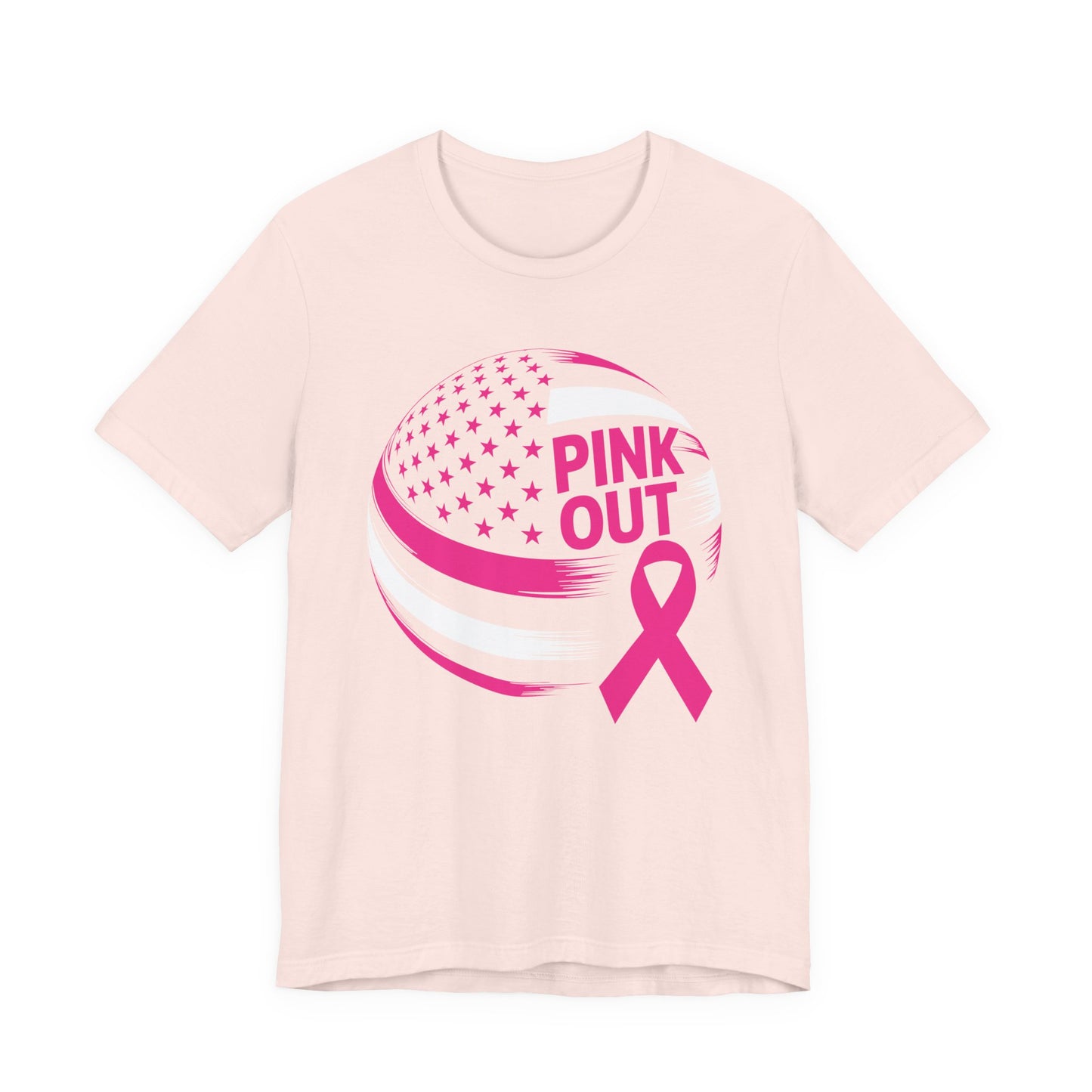 Volley Ball Pink Ribbon Breast Cancer Awearness USA Flag T-Shirt For Men Women