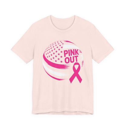 Volley Ball Pink Ribbon Breast Cancer Awearness USA Flag T-Shirt For Men Women