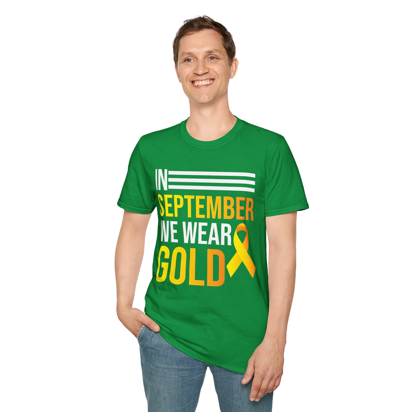 In September We Wear Gold Childhood Cancer Awareness Shirt for Men Women T-Shirt