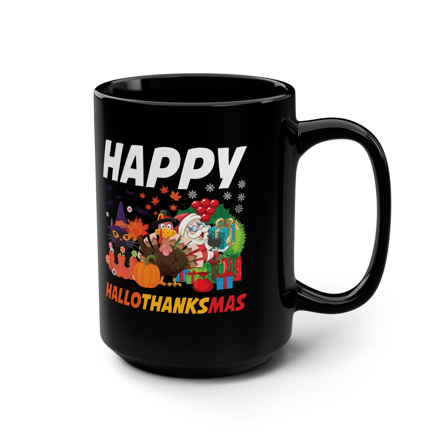 Funny Happy Hallothanksmas Halloween Thanksgiving Christmas Mash Up Coffee Mug