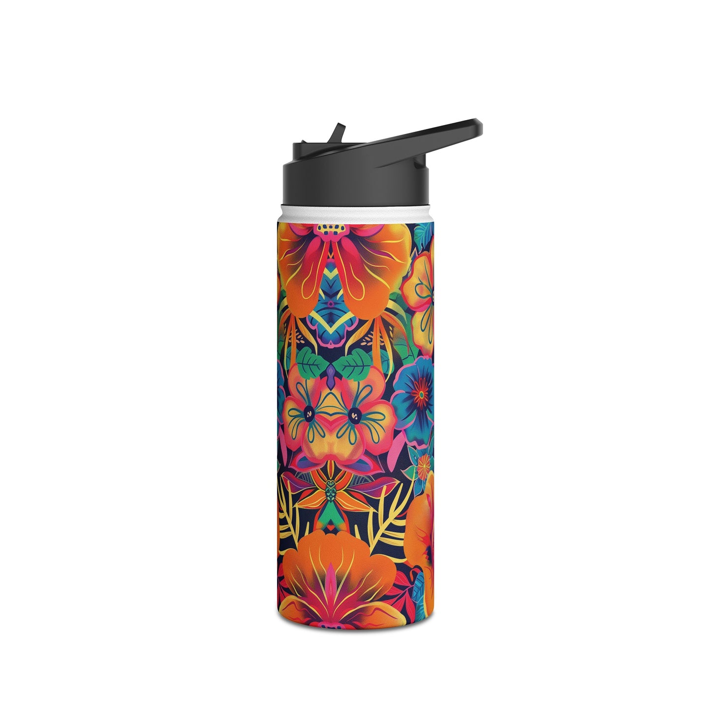 Floral Fiesta Vibrant Pattern Stainless Steel Water Bottle with Twist-on Lid and Double-Wall Vacuum Insulation