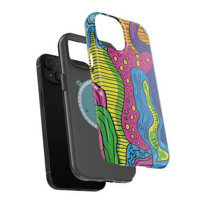 Abstract Rainbow Colored Pattern iPhone 13 14 15 Pro Max Plus Case Compatible with MagSafe Tough Cases Protection, Magnetic Phone Case for iPhone  Classic Series