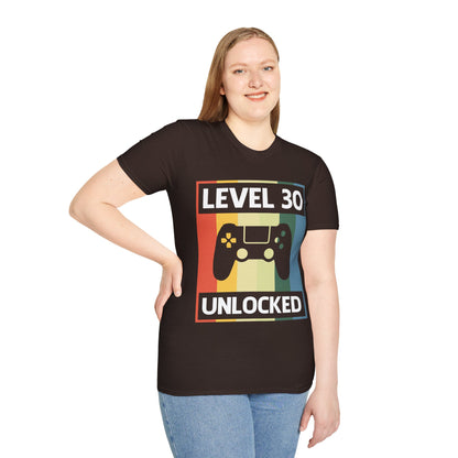 Funny Level 30 Unlocked Video Gamer Gaming 30th Birthday T-Shirt for Men Women