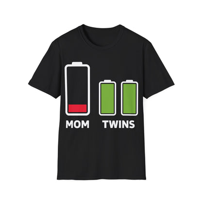 Funny Twin Mother Low Battery Tired Mom Of Twins T-Shirt