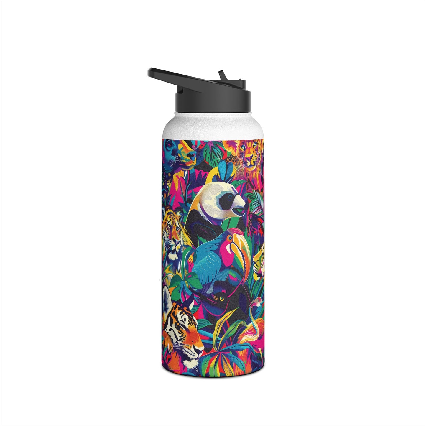 Animal Collage Pattern Stainless Steel Water Bottle with Twist-on Lid and Double-Wall Vacuum Insulation
