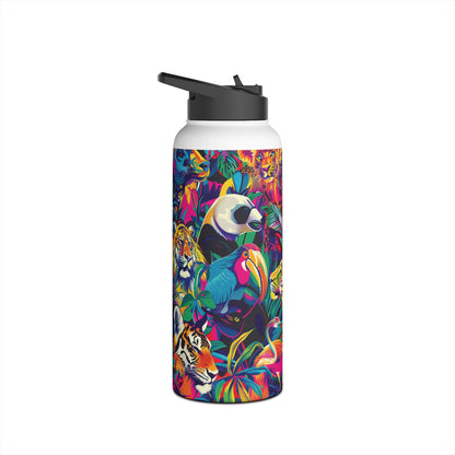 Animal Collage Pattern Stainless Steel Water Bottle with Twist-on Lid and Double-Wall Vacuum Insulation
