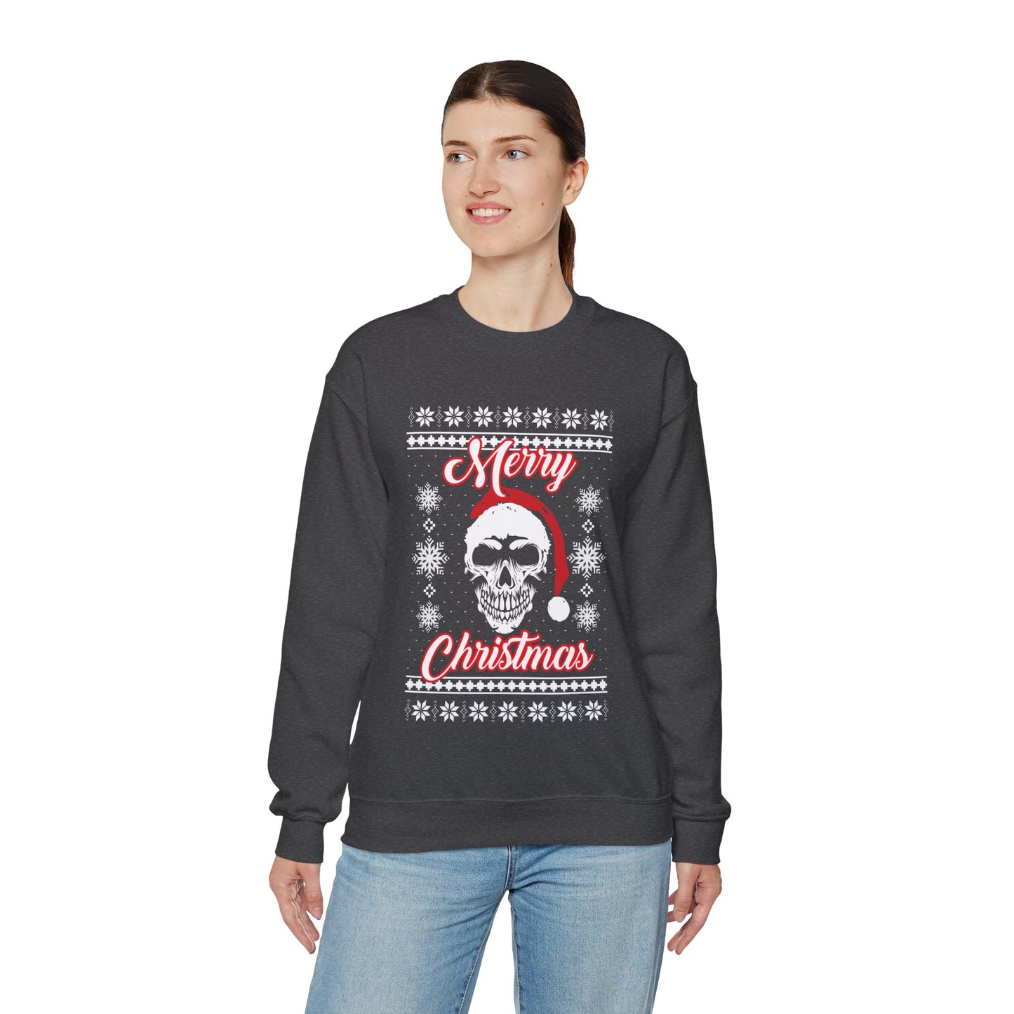 Merry Christmas Ugly Skull Holiday Xmas Jumper Crewneck Sweatshirt Sweater