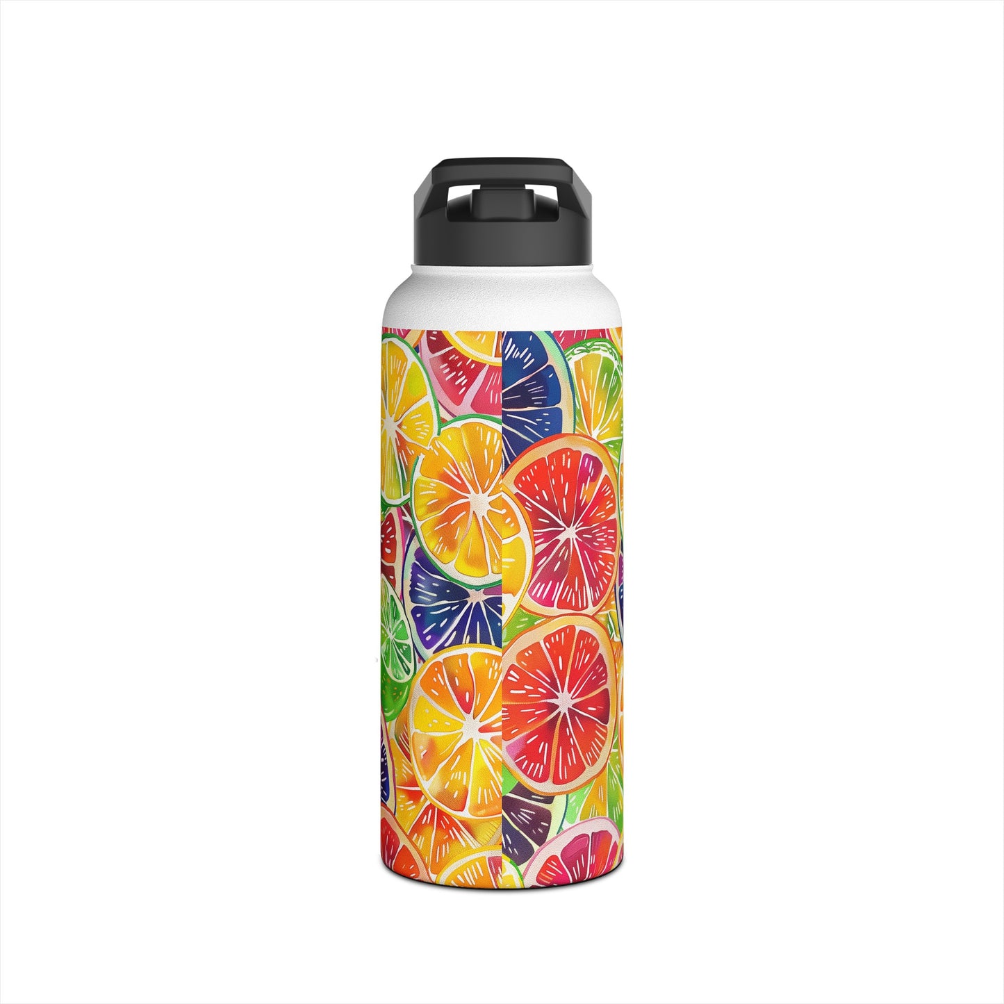 Citrus Burst Vibrant Pattern Stainless Steel Water Bottle with Twist-on Lid and Double-Wall Vacuum Insulation