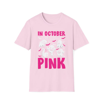 Groovy Wear Pink Breast Cancer Warrior Cute Ghost Halloween T-Shirt