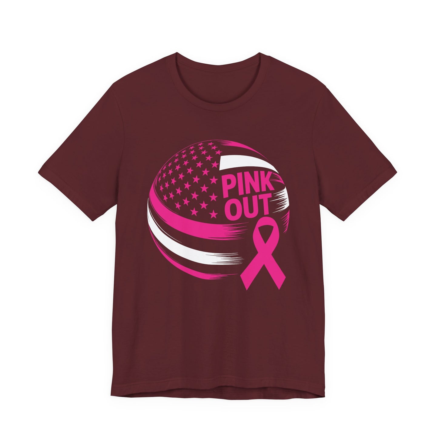 Volley Ball Pink Ribbon Breast Cancer Awearness USA Flag T-Shirt For Men Women