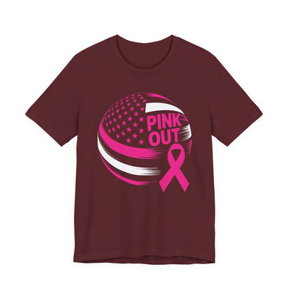 Volley Ball Pink Ribbon Breast Cancer Awearness USA Flag T-Shirt For Men Women