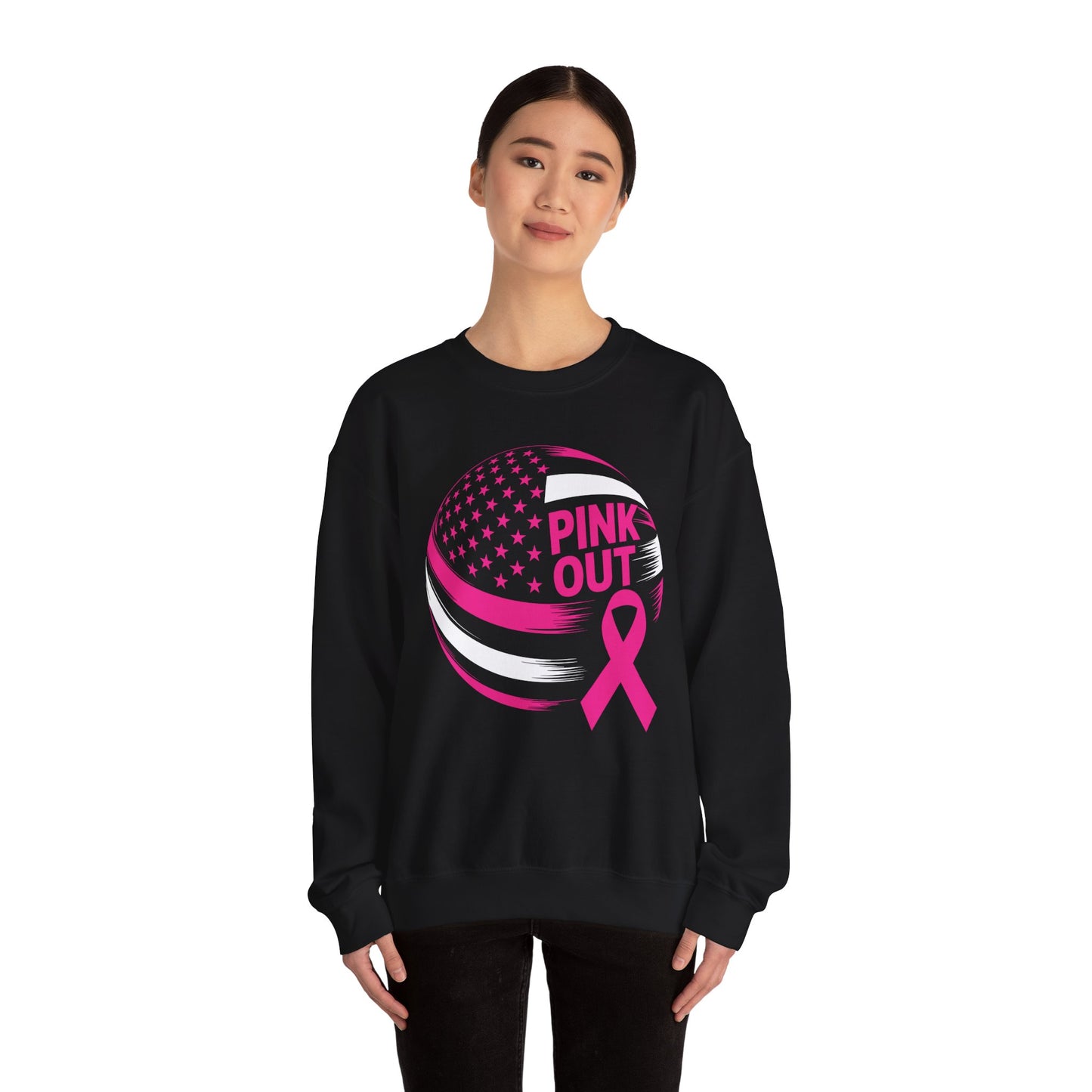 Volley Ball Pink Ribbon Breast Cancer Awearness USA Flag Sweatshirt For Men Women