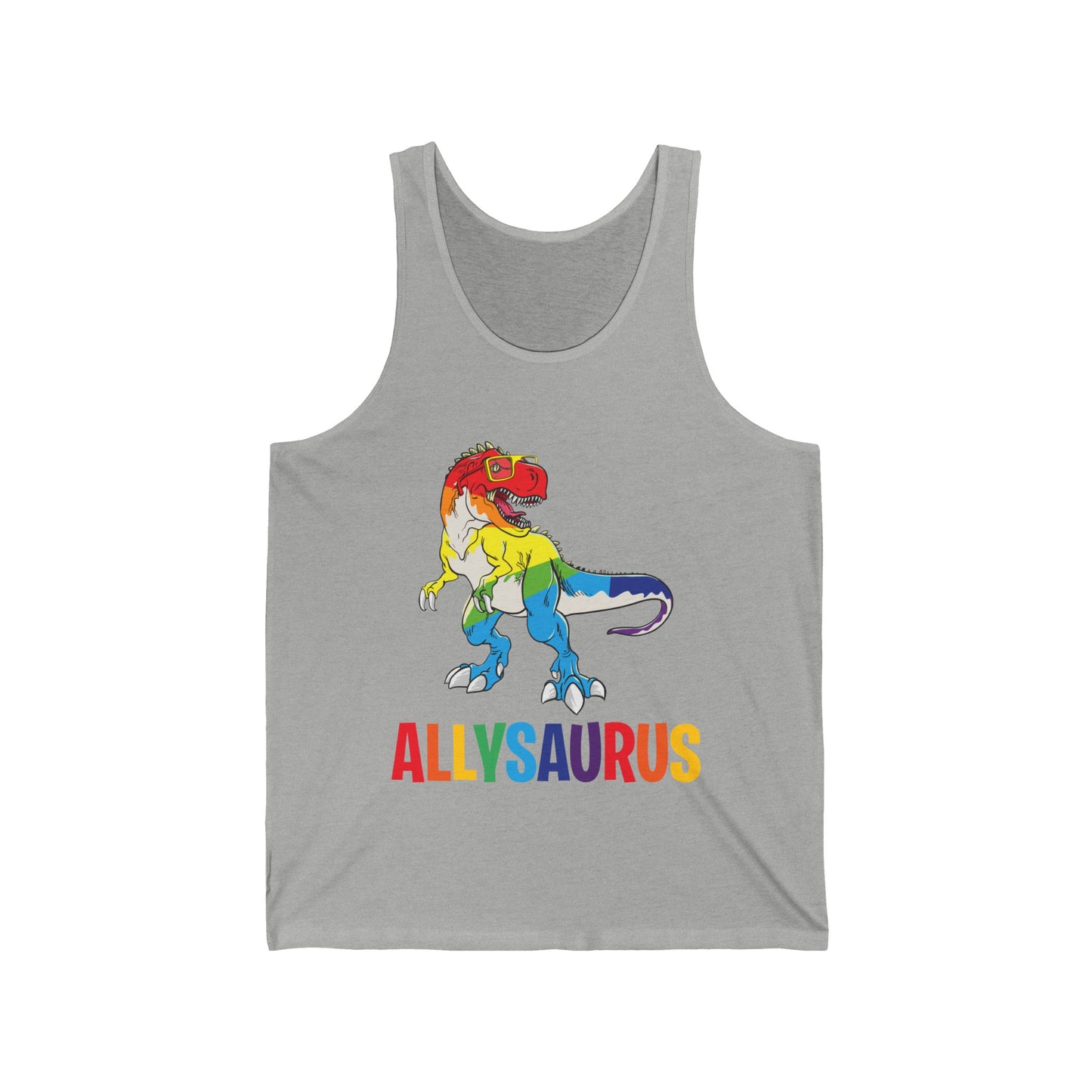 Allysaurus Dinosaur In Rainbow Flag For Ally LGBT Pride Gift Tank Tops