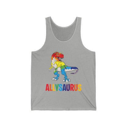 Allysaurus Dinosaur In Rainbow Flag For Ally LGBT Pride Gift Tank Tops