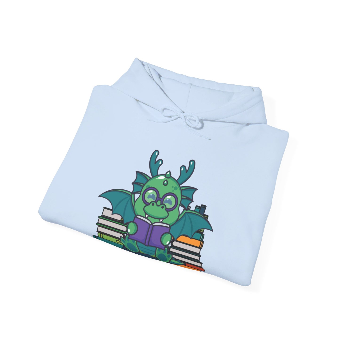 Funny Dragon and Books Nerds Cute Dragon Reading A Book Hoodie For Men Women Hoodie