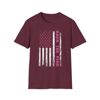 Back The Pink USA Flag Pink Breast Cancer Awareness October Tshirt