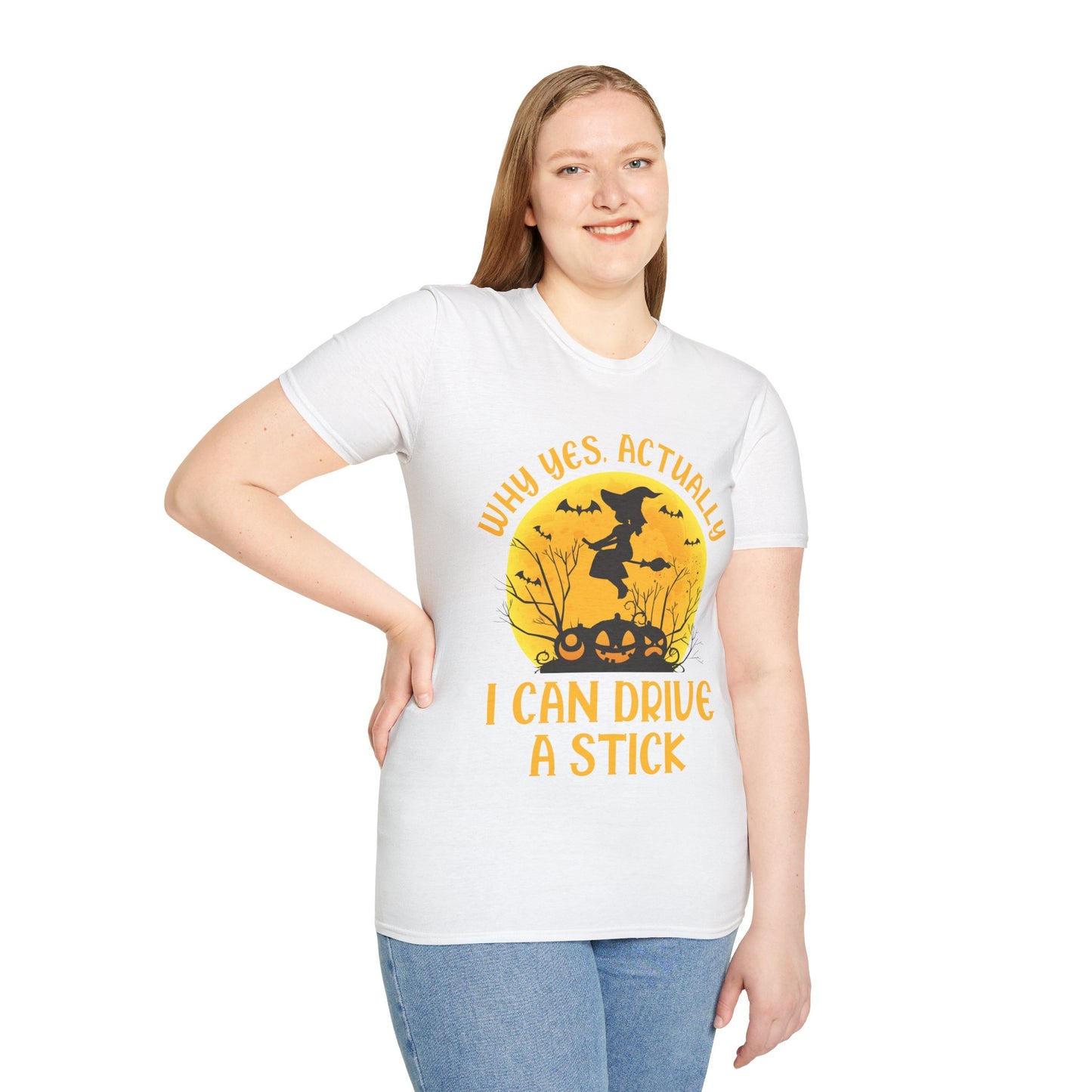 Funny Why Yes Actually I Can Drive A Stick Witch Halloween Party T-Shirt Girls Women