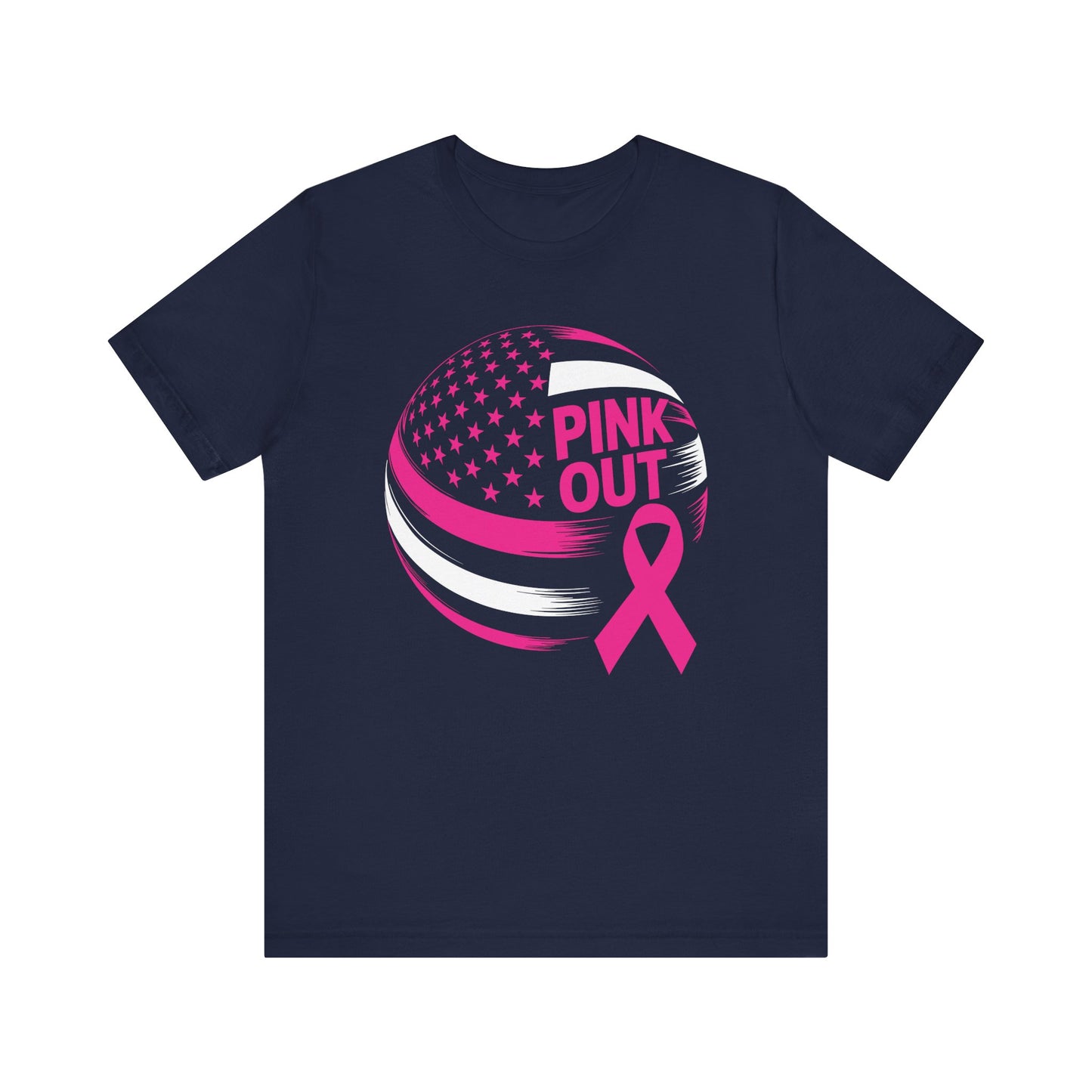 Volley Ball Pink Ribbon Breast Cancer Awearness USA Flag T-Shirt For Men Women