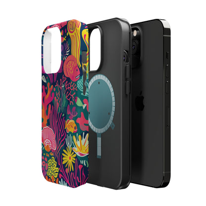 Underwater World Vibrant Pattern iPhone 13 14 15 Pro Max Plus Case Compatible with MagSafe Tough Cases Protection, Magnetic Phone Case for iPhone  Classic Series