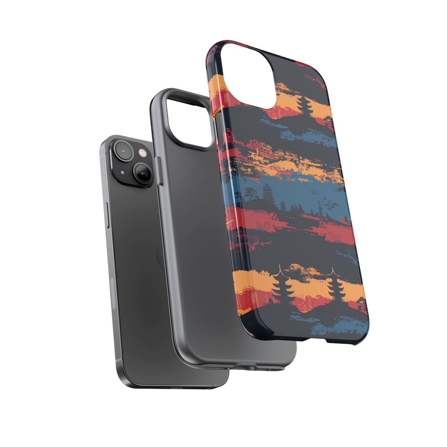 Samurai Sunset Pattern iPhone 13 14 15 16 Pro Max Plus Case Wireless Charging Compatible Tough Cases Protection, Magnetic Phone Case for iPhone Classic Series