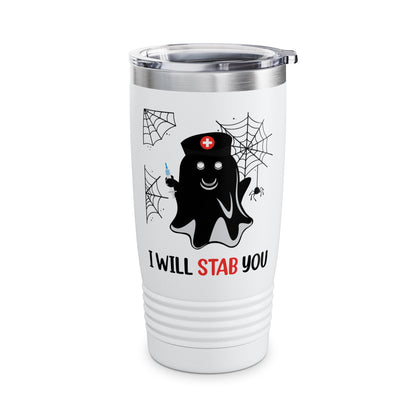 Funny Nurse Ghost I Will Stab You Shot Halloween Boo Women Tumbler