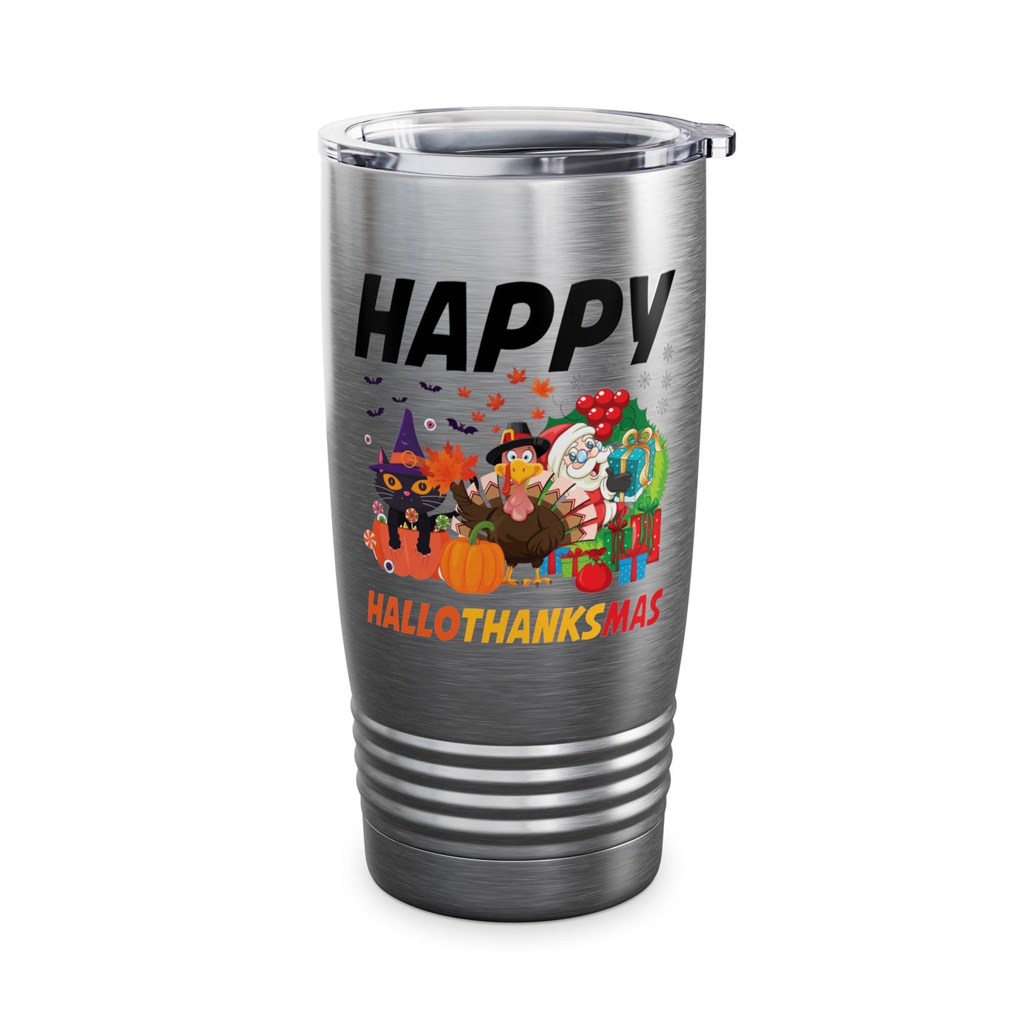 Funny Happy Hallothanksmas Halloween Thanksgiving Christmas Mash Up Tumbler Men Women Kids