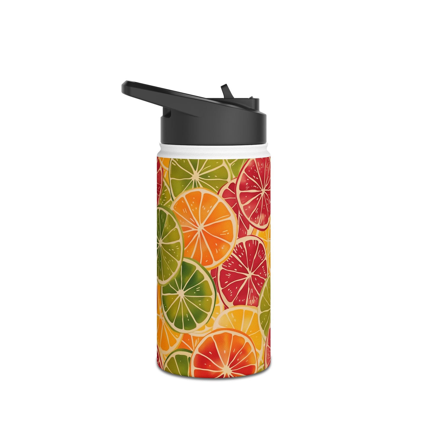 Citrus Burst Vibrant Color Pattern Stainless Steel Water Bottle with Twist-on Lid and Double-Wall Vacuum Insulation