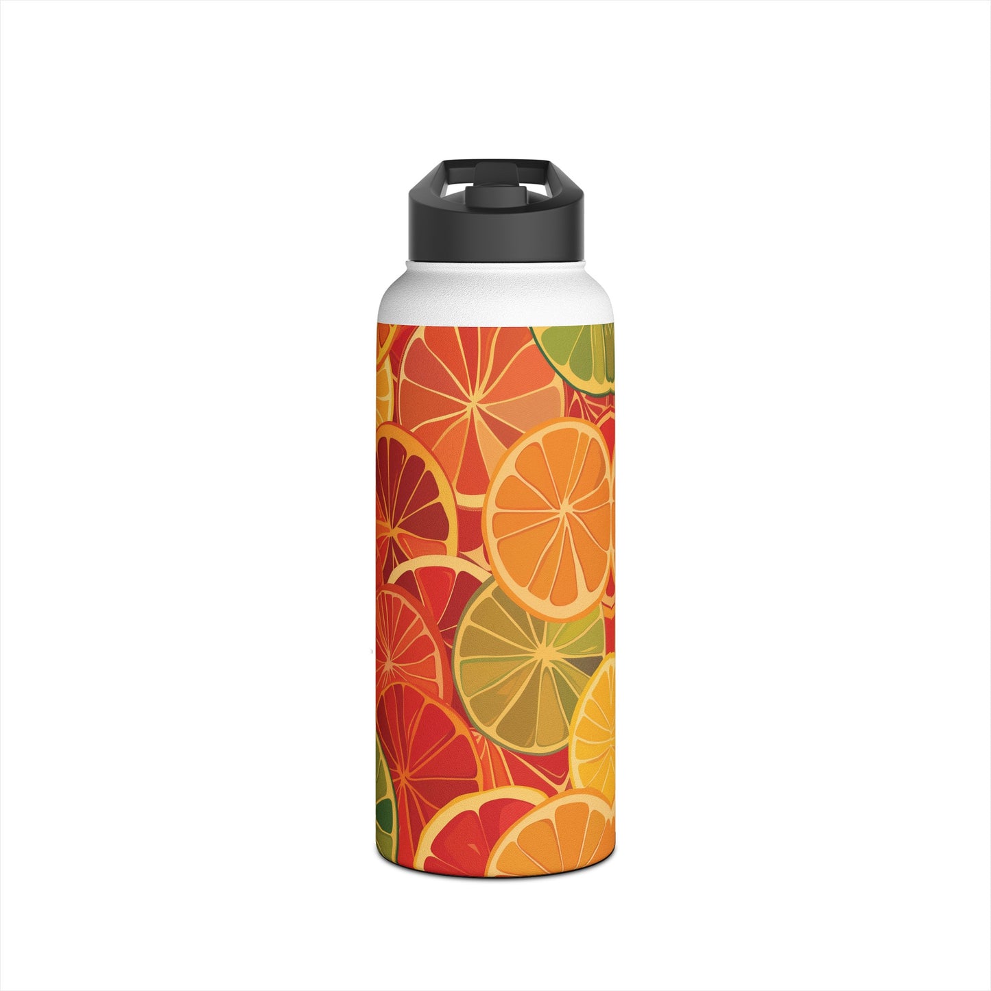 Citrus Burst Pattern Stainless Steel Water Bottle with Twist-on Lid and Double-Wall Vacuum Insulation