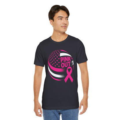 Volley Ball Pink Ribbon Breast Cancer Awearness USA Flag T-Shirt For Men Women