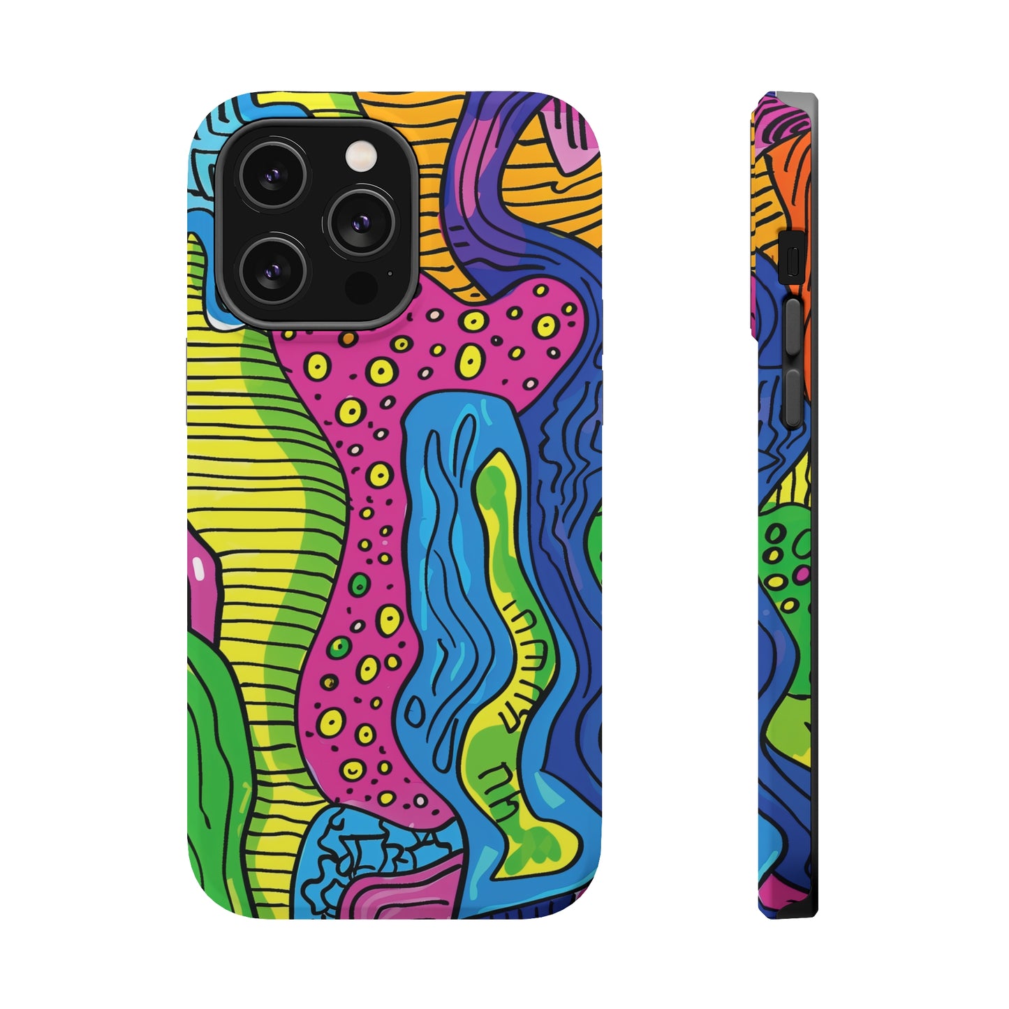 Abstract Rainbow Colored Pattern iPhone 13 14 15 Pro Max Plus Case Compatible with MagSafe Tough Cases Protection, Magnetic Phone Case for iPhone  Classic Series