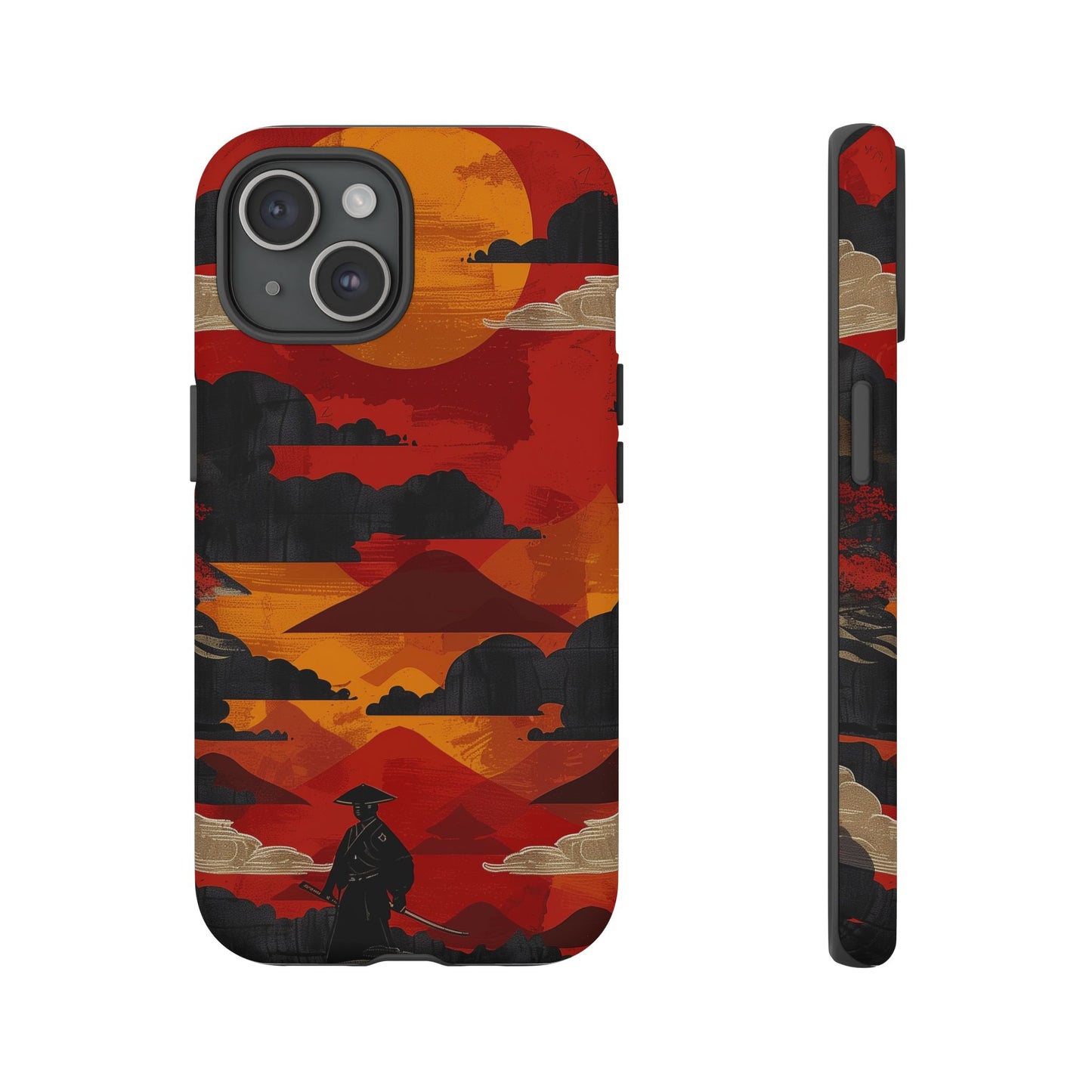 Samurai Sunset Vibrant Pattern iPhone 13 14 15 16 Pro Max Plus Case Wireless Charging Compatible Tough Cases Protection, Magnetic Phone Case for iPhone Classic Series