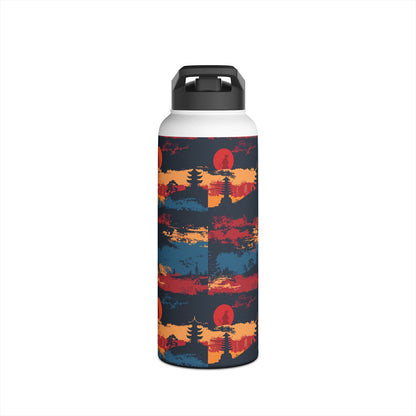 Samurai Sunset Pattern Stainless Steel Water Bottle with Twist-on Lid and Double-Wall Vacuum Insulation