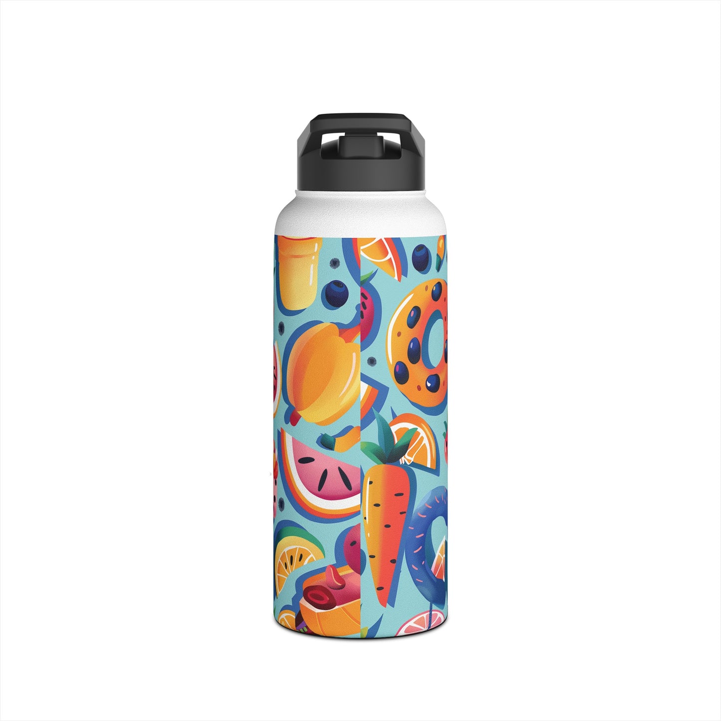 Food Paradise Vibrant Pattern Stainless Steel Water Bottle with Twist-on Lid and Double-Wall Vacuum Insulation