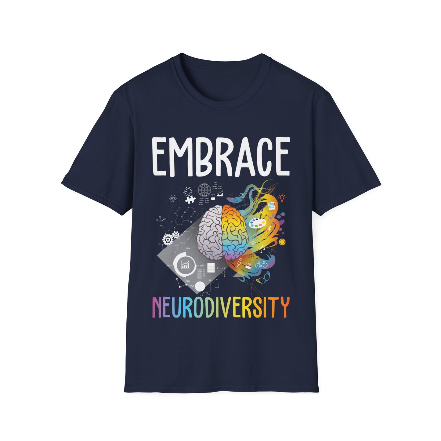 Neurodiversity Embrace ADHD Autism ASD Brain Tshirt Men Women Kids