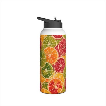 Citrus Burst Vibrant Color Pattern Stainless Steel Water Bottle with Twist-on Lid and Double-Wall Vacuum Insulation