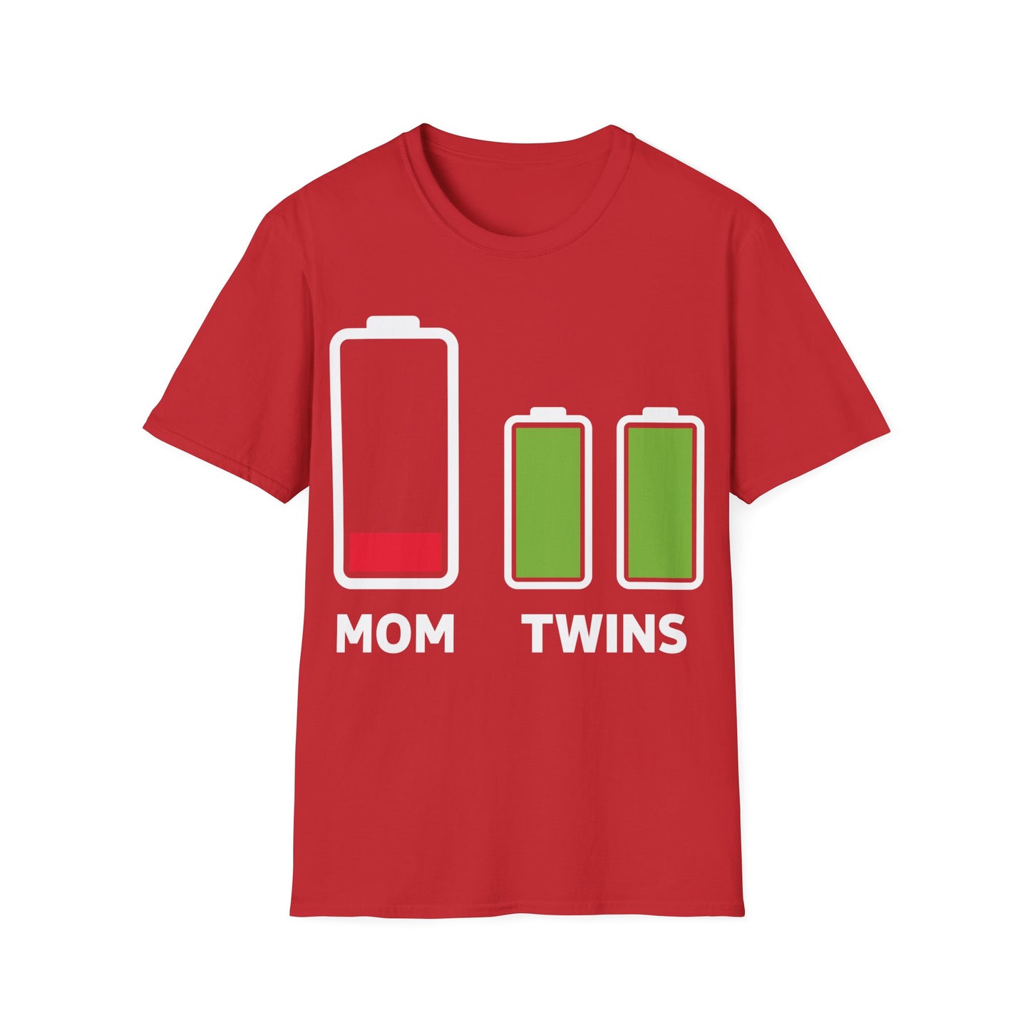 Funny Twin Mother Low Battery Tired Mom Of Twins T-Shirt