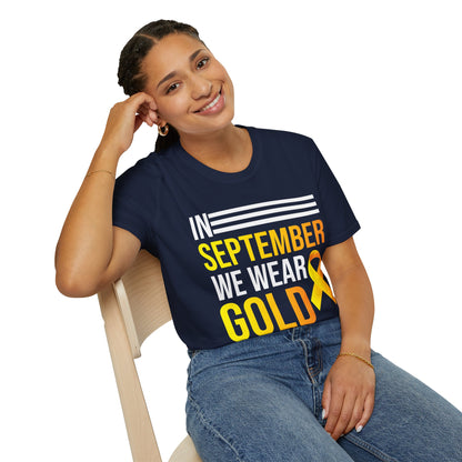 In September We Wear Gold Childhood Cancer Awareness Shirt for Men Women T-Shirt